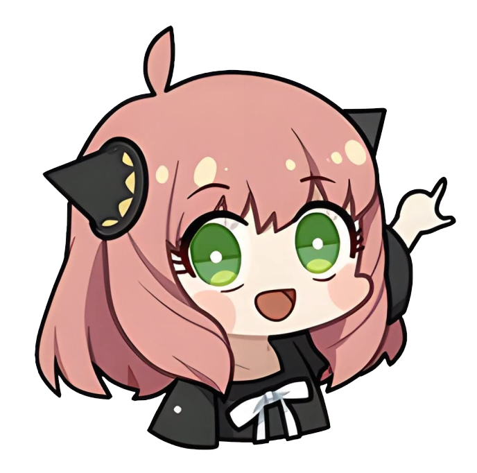 the anime character anya pointing to the righ